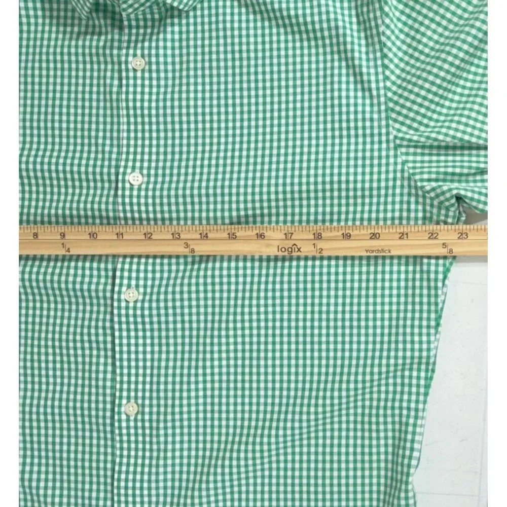 Banana‎ Republic Button Up Shirt Green Gingham Non-Iron Slim Fit Cotton READ